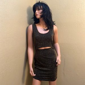 See You Monday - Los Angeles. Brown with Gold Metallic stretch mini. Size Large.